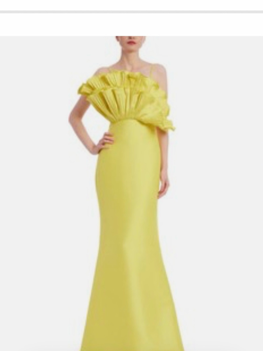Badgley Mischka Yellow Strapless Ruffle Mermaid Gown